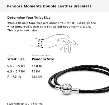 PANDORA Women Leather Wrap Bracelet, 36 Cm 590745Cbk-D1 (590745CBK-D2) - Black