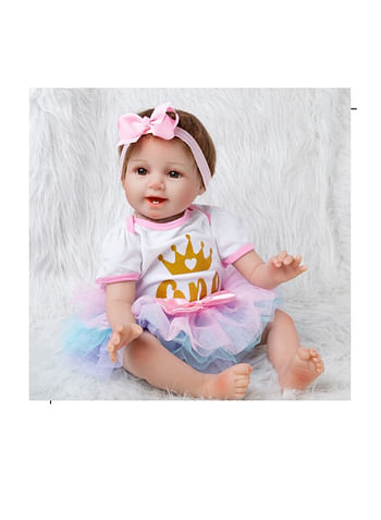 4 Pieces 1st Birthday Baby Girl Costume Set Newborn Princess ONE Printed with Crown Dress for Theme Party Photoshoot, Unicorn Bodysuit with Tutu Skirt Cake Topper and Floral Headband - White Pink Blue