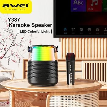 AWEI Y387 Portable Bluetooth Karaoke Speaker 12W Rgb Light With 1 Wireless Mic Long Battery Life Suport Tf Card,Aux