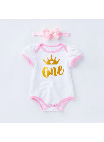 4 Pieces 1st Birthday Baby Girl Costume Set Newborn Princess ONE Printed with Crown Dress for Theme Party Photoshoot, Unicorn Bodysuit with Tutu Skirt Cake Topper and Floral Headband - White Pink Blue