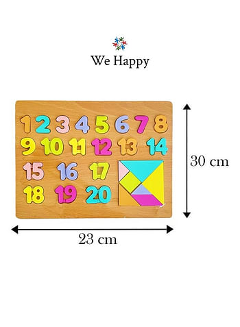 We Happy 28 Pieces Wooden Learning 123 Puzzle, Early Education Activity Numbers Board Toy for Toddlers