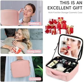 Best Quality Travel Makeup Bag With Lighted Mirror Cosmetic Bag With Adjustable Dividers Waterproof Portable Makeup Organizer Box Cosmetic Train Case For Women Girls