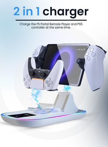 PS Portal Charging Dock Station for PS5 Portal Remote Player and PS5 Controller Charging Stand for PS Portal with RGB Light and USB C Charging Cable