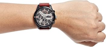 Police Men's Analogue Watch with Black Dial and Dark Red Leather Strap - PL.14837JSB-02