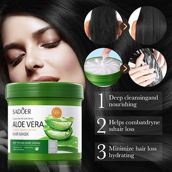 SADOER Aloe Vera Moisturizing Repair Hair Mask Keratin Hair Care Soft Silky Hair Mask 500g