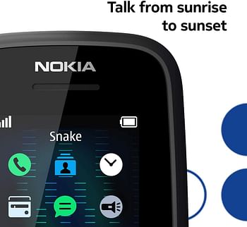 Nokia 105 (2019) with long-lasting battery, durable ergonomic design, inherent color, classic games, radio, flashlight and plenty of storage space, Dual SIM, RAM 4 MB, ROM 4 MB - Black