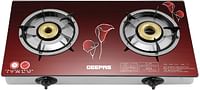 Geepas GK5602 Tempered Glass Double Burner Gas Cooker, Red