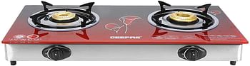 Geepas GK5602 Tempered Glass Double Burner Gas Cooker, Red