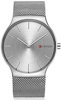 Curren 8256 Sports Waterproof Stainless-Steel Strap Round Analog Silver Watch for Men