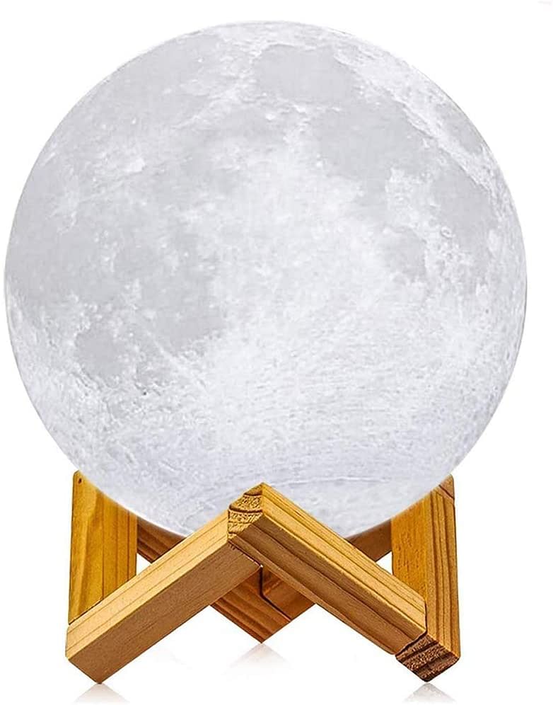 Moon Lamp 3D Led Moon Night Light Lamps USB Rechargeable Touch Control Dimmable Moon Lamp with Stand Creative Moon Light Room Decor for Kids Women (cold light)