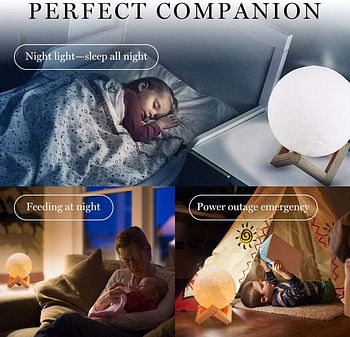 Moon Lamp 3D Led Moon Night Light Lamps USB Rechargeable Touch Control Dimmable Moon Lamp with Stand Creative Moon Light Room Decor for Kids Women (cold light)