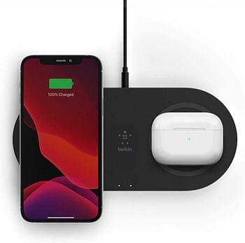 Belkin Boost Charge Wireless Charging Pad 15W (Qi-Certified Wireless Charger for iPhone, AirPods, Samsung, Google and more, AC Adapter Included) - Black