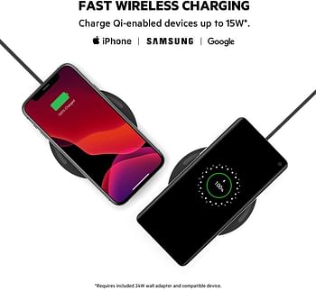 Belkin Boost Charge Wireless Charging Pad 15W (Qi-Certified Wireless Charger for iPhone, AirPods, Samsung, Google and more, AC Adapter Included) - Black