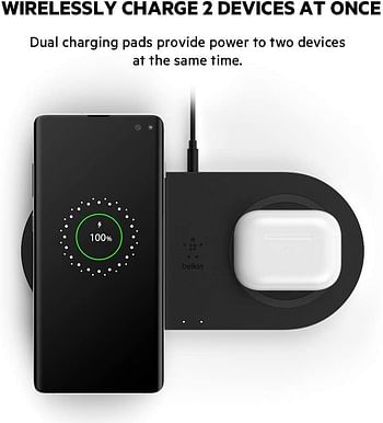 Belkin Boost Charge Dual Wireless Charger (Qi Certified Dual Wireless Charging Pads for iPhone, AirPods, Samsung and more) - Black