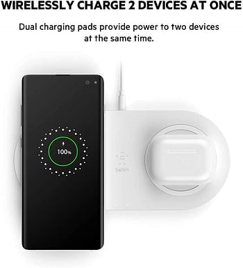 Belkin Boost Charge Dual Wireless Charger (Qi Certified Dual Wireless Charging Pads for iPhone, AirPods, Samsung and more) - Black