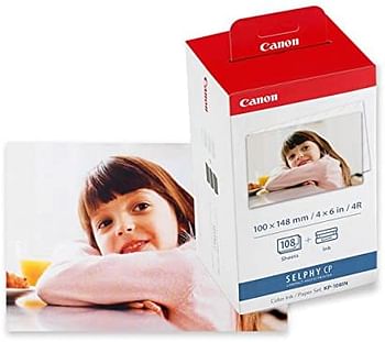 Canon KP-108 Color Ink Paper Set, Postcard Size 100 x 148 mm, 108 Sheets Selphy CP, 3115B00[(AA], White