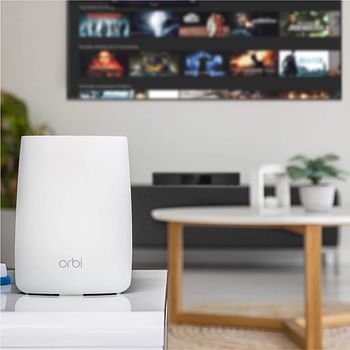 NETGEAR RBK50 Orbi Whole Home Mesh Wi-Fi System Router and Satellite Network Tri-Band AC3000 3.0 Gbps - Circle Parental Controls and Alexa Enabled RBK50-100UKS - White