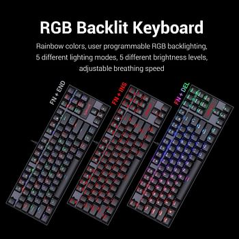 لوحة مفاتيح كومارا K552 الميكانيكية للألعاب من ريدراجون، بإضاءة خلفية ليد بالألوان الأحمر والأخضر والأزرق