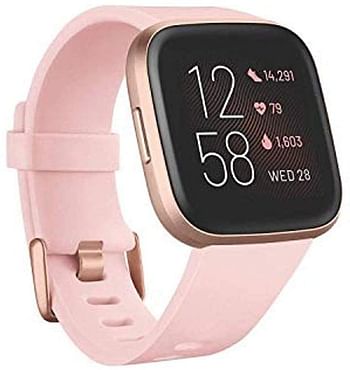 Fitbit Versa 2 (NFC), Health and Fitness Smartwatch with Heart Rate, Music, Sleep and Swim Tracking, One Size (S and L Bands Included) - Petal/Copper Rose Aluminum