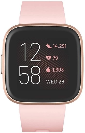 Fitbit Versa 2 (NFC), Health and Fitness Smartwatch with Heart Rate, Music, Sleep and Swim Tracking, One Size (S and L Bands Included) - Petal/Copper Rose Aluminum