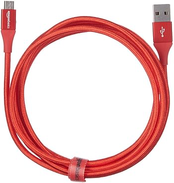 Amazn basics Double Braided Nylon Usb 2.0 A To Micro B Charger Cable | 6 Feet, Red