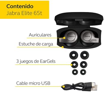 Jabra Elite 65t Earbuds – Passive Noise Isolating Bluetooth Earphones with Four-Microphone Technology for True Wireless Calls and Music, Titanium Black, One Size