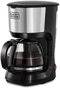 Black+Decker 750W 10 Cup Coffee Maker/ Coffee Machine with Glass Carafe for Drip Coffee, Silver/Black - DCM750S-B5