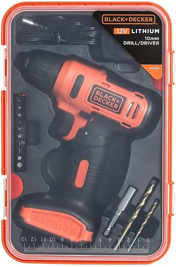 Black & Decker 12V 1.5Ah 900 RPM Cordless Drill Driver with 13 Pieces Bits in Kitbox For Drilling and Fastening LD12SP-B5 - Orange/Black