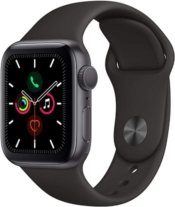 Apple Watch Series 5 (GPS + LTE، 44mm) - هيكل من الألمنيوم باللون الرمادي الفلكي مع حزام رياضي أسود