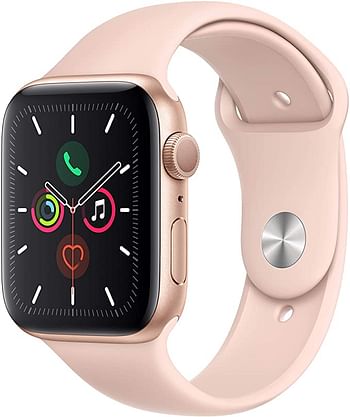 Apple Watch Series 5 (GPS and Cellular ، 44 ملم) - هيكل فضي من الألومنيوم وحزام رياضي أبيض