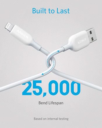 Anker Powerline III Lightning Cable Certified MFi 480Mbps [Charge & Sync] [Fast Charging] Long Lasting [Durable & Flexible] [Fashionable] For All iOS Devicee, 3Ft. White
