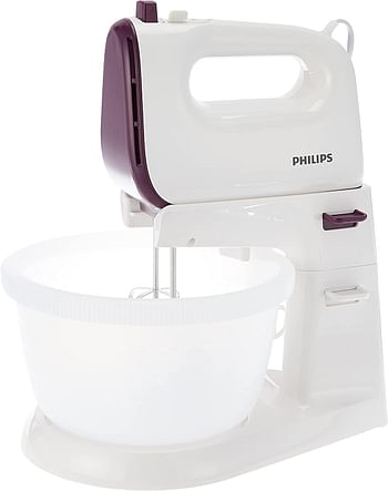 PHILIPS Daily Mixer with bowl HR3745/11: 400W, 5 speeds, 3L rotating bowl, translucent measuring bowl, easy mixer release button, wire beater and dough hooks.