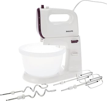 PHILIPS Daily Mixer with bowl HR3745/11: 400W, 5 speeds, 3L rotating bowl, translucent measuring bowl, easy mixer release button, wire beater and dough hooks.