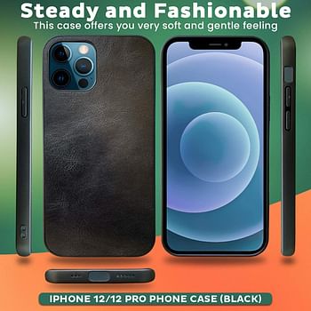 iPhone 12 and iPhone 12 Pro Leather Case Cover, Full Protection - Shock Resistant - Black PU Leather Pattern for iPhone 12 and iPhone 12 Pro 6.1 inch