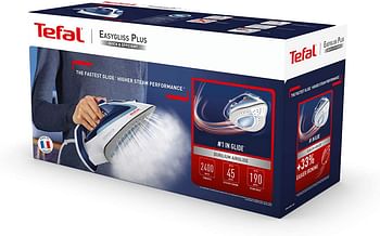 TEFAL Steam Iron Easygliss Durilium Airglide Soleplate Iron Steamer 2400 W  270 ml  - Blue, White