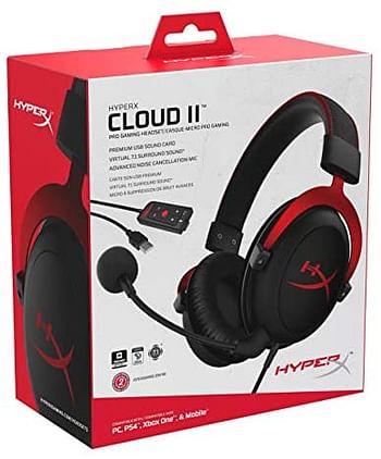 HyperX Cloud II Gaming Headset for PC & PS4 & Xbox One, Nintendo Switch (KHX-HSCP-RD), 17 x 12 x 7 cm - Red