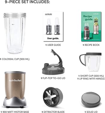 Nutribullet 900 Watts, 9 Piece Set, Multi-Function High Speed Blender, Mixer System with Nutrient Extractor, Smoothie Maker, Copper Gold