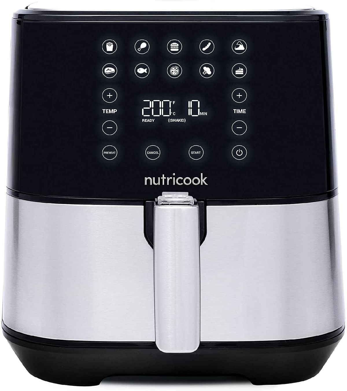 Nutricook Air Fryer 2, 1700 Watts, Digital Control Panel Display, 10 Preset Programs with built-in Preheat function, 5.5 Liters, Brush Stainless Steel/Black, AF205