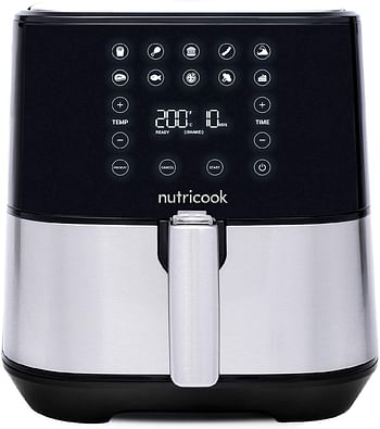 Nutricook Air Fryer 2, 1700 Watts, Digital Control Panel Display, 10 Preset Programs with built-in Preheat function, 5.5 Liters, Brush Stainless Steel/Black, AF205