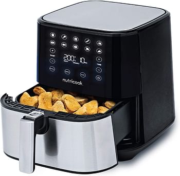 Nutricook Air Fryer 2, 1700 Watts, Digital Control Panel Display, 10 Preset Programs with built-in Preheat function, 5.5 Liters, Brush Stainless Steel/Black, AF205