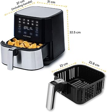 Nutricook Air Fryer 2, 1700 Watts, Digital Control Panel Display, 10 Preset Programs with built-in Preheat function, 5.5 Liters, Brush Stainless Steel/Black, AF205