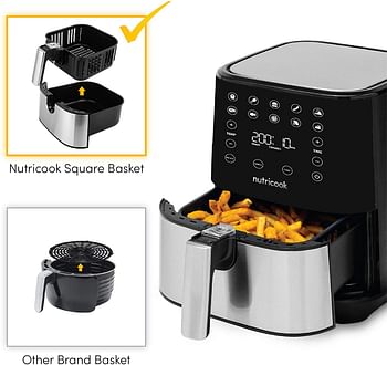 Nutricook Air Fryer 2, 1700 Watts, Digital Control Panel Display, 10 Preset Programs with built-in Preheat function, 5.5 Liters, Brush Stainless Steel/Black, AF205