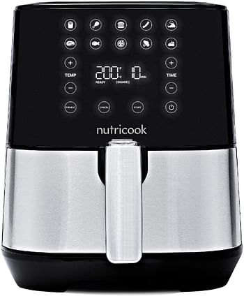 Nutricook Air Fryer 2, 1500 Watts, Digital Control Panel Display, 10 Preset Programs with built-in Preheat function, 3.6 Liters, Brush Stainless Steel/Black, , AF2