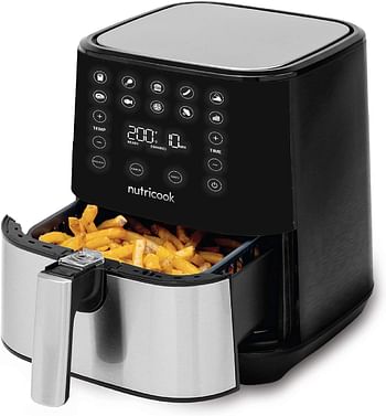 Nutricook Air Fryer 2, 1500 Watts, Digital Control Panel Display, 10 Preset Programs with built-in Preheat function, 3.6 Liters, Brush Stainless Steel/Black, , AF2