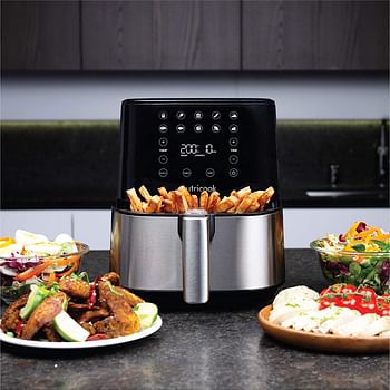 Nutricook Air Fryer 2, 1500 Watts, Digital Control Panel Display, 10 Preset Programs with built-in Preheat function, 3.6 Liters, Brush Stainless Steel/Black, , AF2