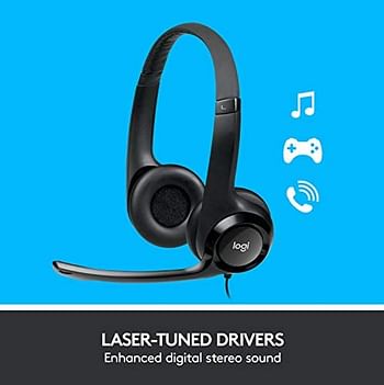 Logitech H390 Wired Headset, Stereo Headphones with Noise-Cancelling Microphone, USB, In-Line Controls, PC/Mac/Laptop  Black