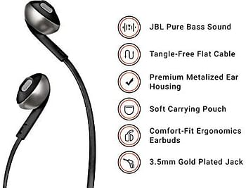 JBL T205 In-Ear Binaural Wired Black – Headphones (Wired, In-Ear, Binaural, Intraaural, 20 – 20000 Hz), JBLt205Blk - Black