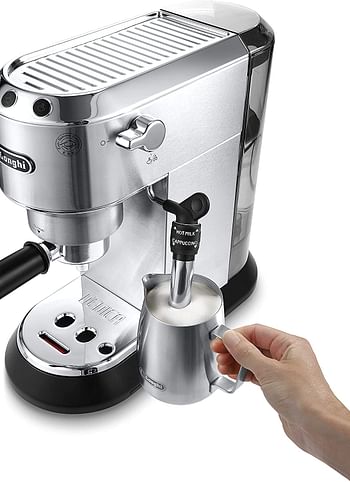 Delonghi Espresso Machine, Barista Pump Espresso and Cappuccino Maker, Ground Coffee and ESE Pods can be used, Milk Frother for Latte Macchiato and more, Silver Medium EC685M