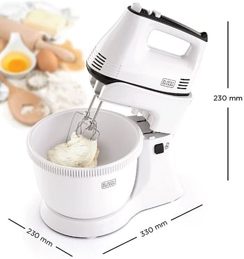 Black+Decker 300w 5 Speed Multifunction  Bowl And Stand Mixer, White - M700