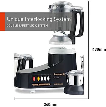 Panasonic Super Mixer Grinder, 1000W, MX-AC400, Black, 3 Stainless Steel Jars, 1 Juicer Jar